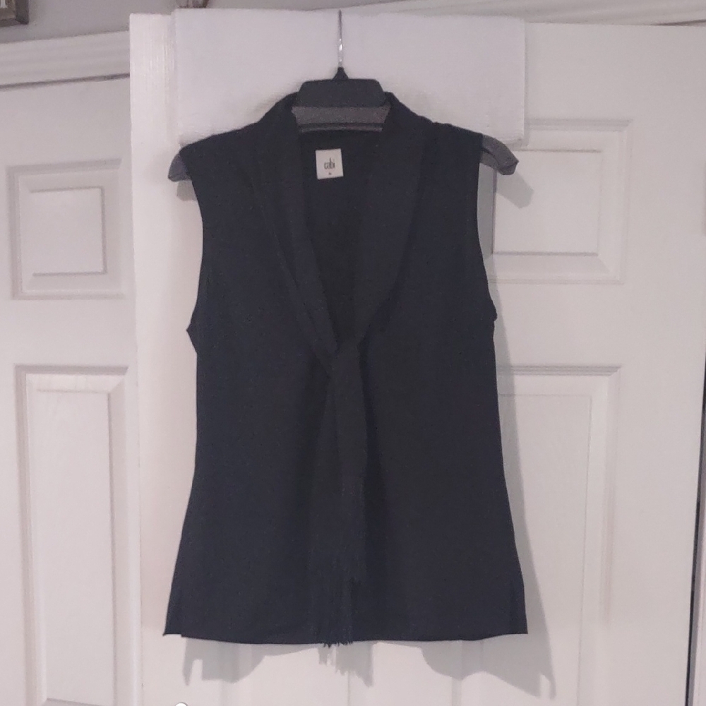 cabi #3430 Black Sleeveless Top Fringe Scarf Tie Blouse Size Medium EUC